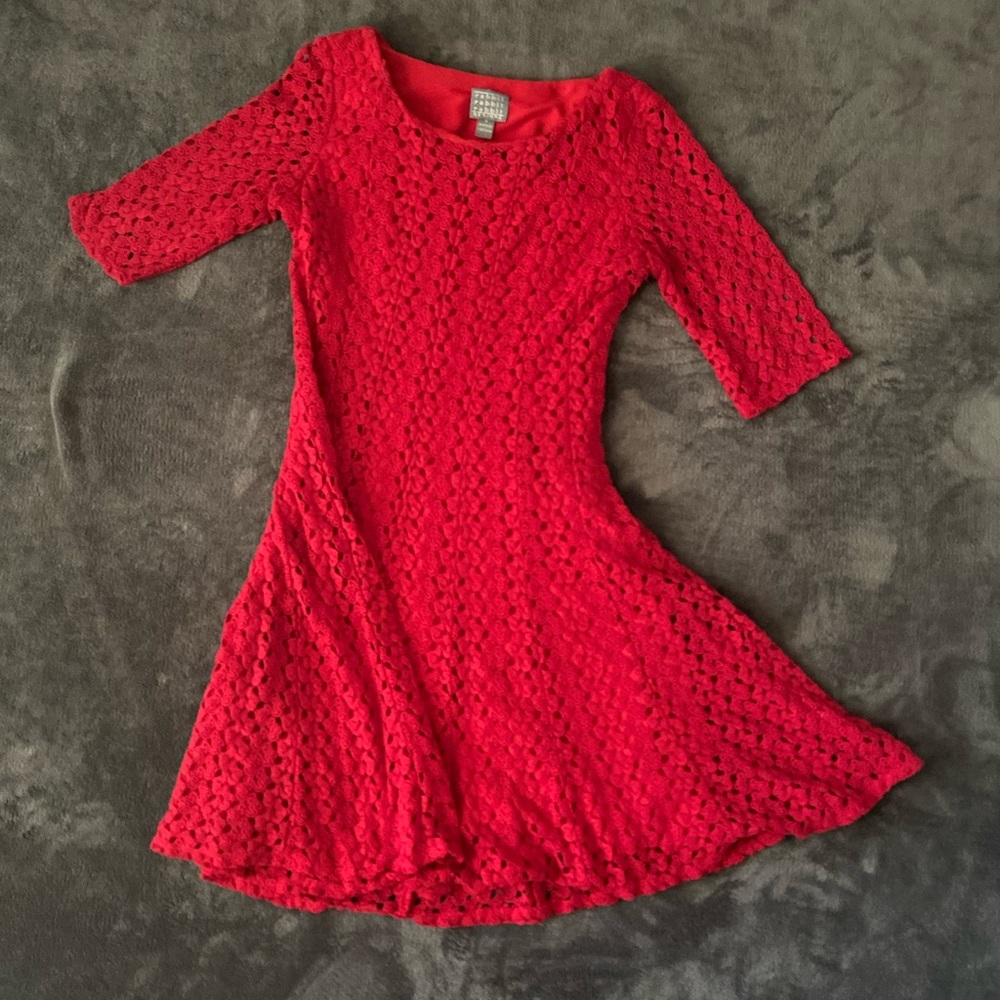 Lace red good condition fit to flare dress by Rabbit Rabbit Rabbit designs.